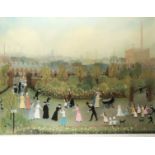 ***Helen Bradley (1900-1979) - Three coloured prints - Blackpool promenade, figures by a lake, and