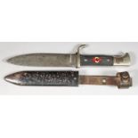 A German World War II Youth Dagger, 5.5ins bright steel blade etched with motto "Blood and