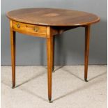 A George III Mahogany Oval Pembroke Table, the top inlaid with bold oval shell motif and crossbanded