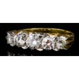 A Five Stone Diamond Ring, Early 20th Century, in 18ct gold mount, set with round brilliant cut
