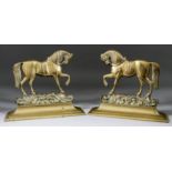 A Pair of Cast Brass Horse Pattern Door Stops on Stepped Bases, 19th Century, 12.25ins wide x