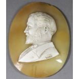 A Shell Cameo Carved with a Profile Bust of a Bearded Gentleman, 19th Century, signed "Louet" to