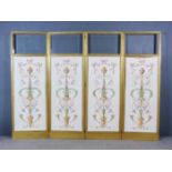 A Gilt Framed Four Fold Draught Screen, each fold with scroll and bead moulding, inset with bevelled