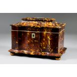 An Early Victorian Tortoiseshell Rectangular Tea Caddy, the whole of shaped outline, the interior
