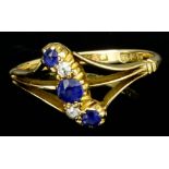 A Sapphire and Diamond Five Stone Ring, 20th Century, in 18ct gold mount, set with three