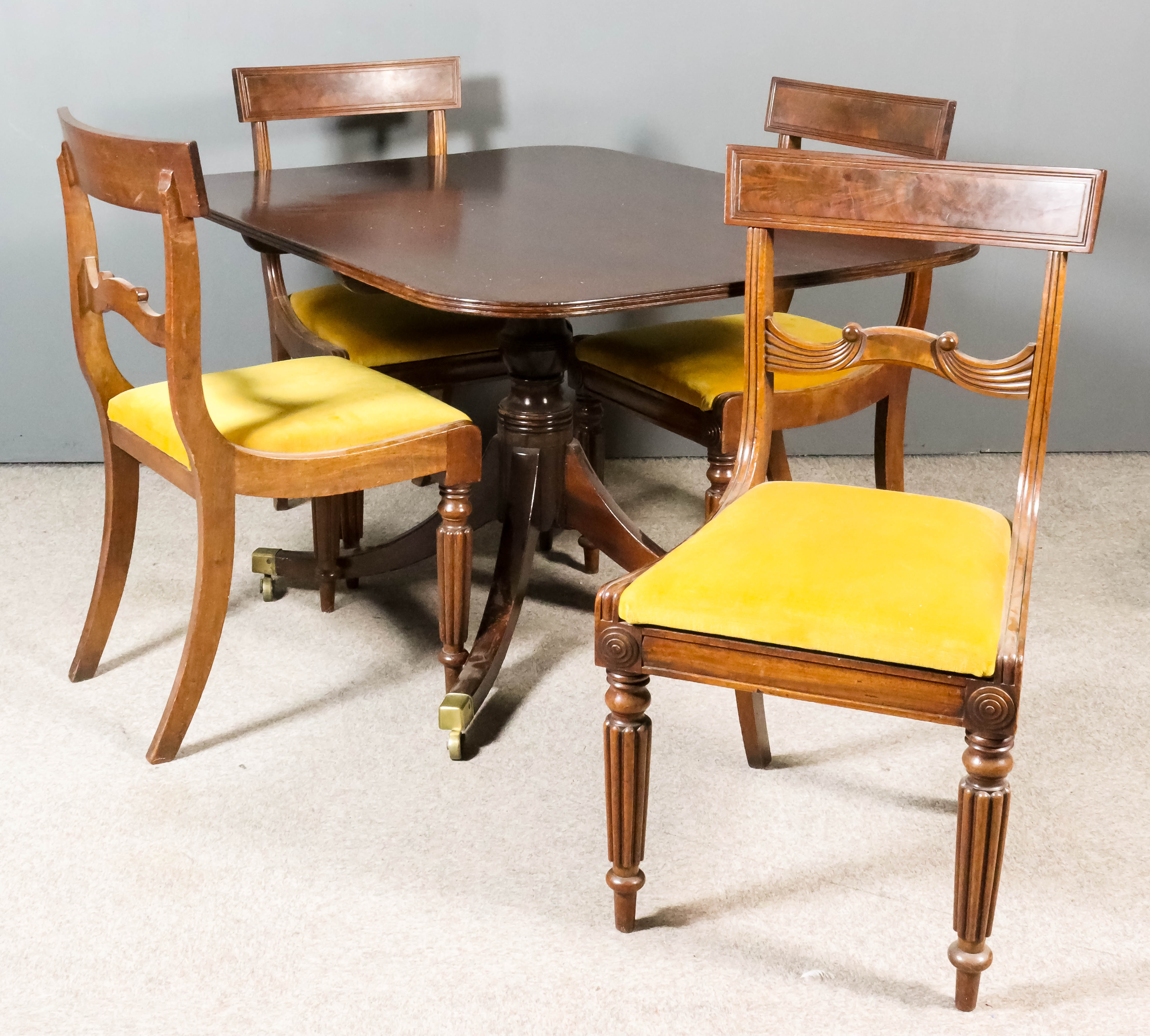 A 19th Century Mahogany Rectangular Breakfast Table and a Set of Four George IV Mahogany Dining