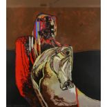 Dia Al-Azzawi (born 1939) - Screen print in colours - "Man on Horse", signed, titled and dated