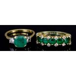 A Five Stone Emerald and Diamond Ring and a Three Stone Emerald and Diamond Ring, the five stone