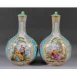 A Pair of Dresden Porcelain Bottle Shaped Vases, 19th Century, enamelled in colours with young
