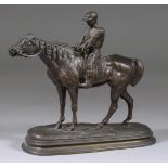 After Edouard Delabrierre (1829-1912) - Brown patinated small size bronze depicting a racehorse with