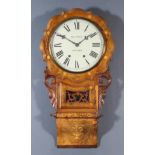 A 19th Century American Walnut Cased Drop Dial Wall Clock, the 12ins diameter painted metal dial