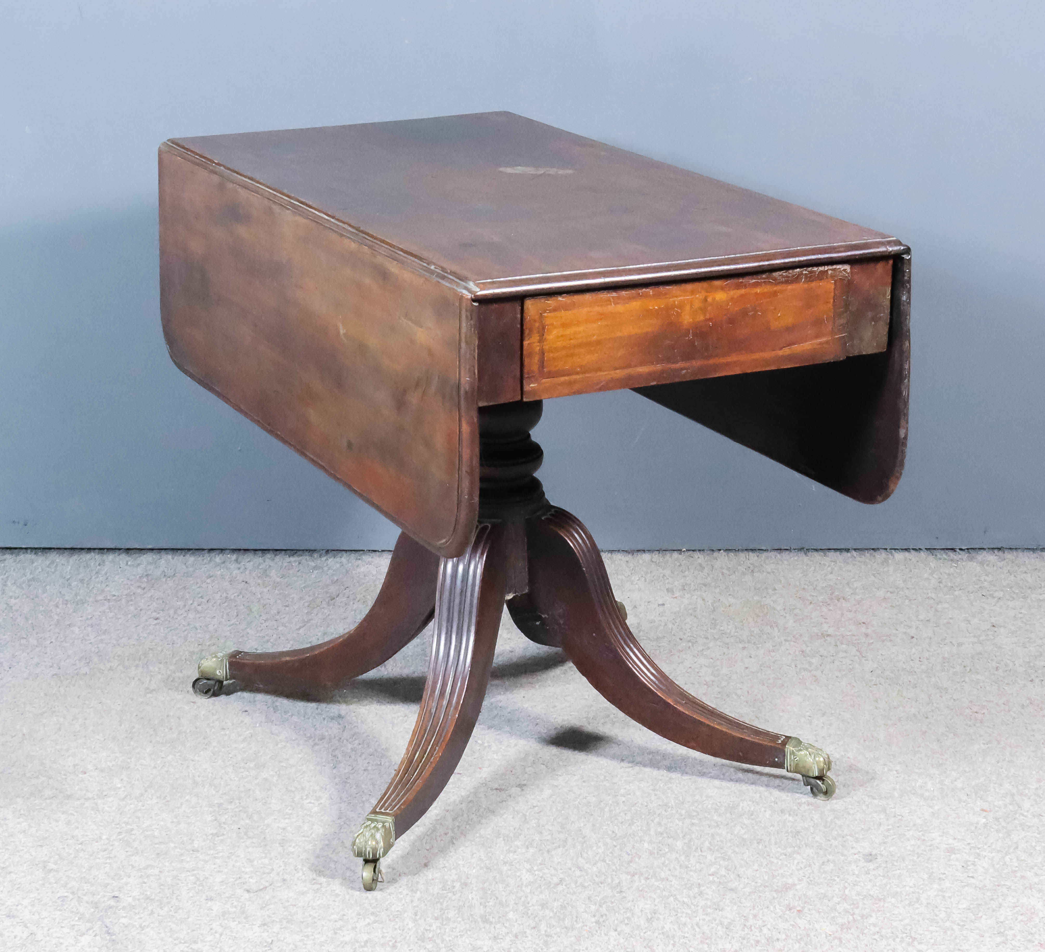 A George III Mahogany Pembroke Supper Table, with moulded edge to top, fitted one frieze drawer,