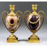 A Fine Pair of George III Ormolu Mounted "Blue John" Urn Pattern Candle Vases or Cassolettes, by