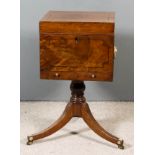 A Late George III Mahogany Rectangular Two-Handled Teapoy, inlaid with ebony stringings, the lid