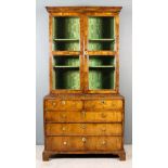 A Walnut Display Cabinet on 18th Century Chest Base, the display cabinet with moulded and