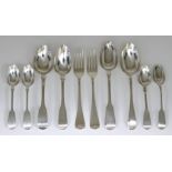 A Pair of George III Silver Old English Pattern Dessert Forks and a mixed lot of Spoons and Forks,