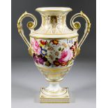 A Derby Porcelain Two-Handled Vase, Early 19th Century, the body finely painted with flowers, within