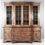 A Modern Oak Breakfront Bookcase of "18th Century" Design, with fluted quarter columns, the upper