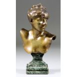 Alexandre Falguiere (1831-1900) - "Diana" - Gilt bronze bust of a young woman, on green veined