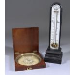 An 18th Century Mahogany Cased Compass and an Ebonised Desk Thermometer, the compass by Thomas