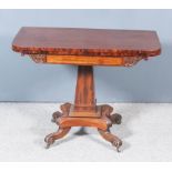 A George IV Mahogany Rectangular Tea Table, with rounded front corners, the plain folding top on