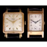 An Avia Automatic Wristwatch, 1950's, 9ct Gold Cased, the square silver dial with Arabic and baton