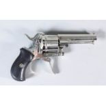 A Good Six Shot 7mm Pin Fire Obsolete Calibre Pocket Revolver, Serial No. 1727, 3ins nickel plated