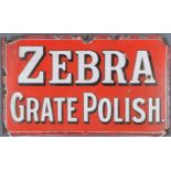A "Zebra Great Polish" Enamel Advertising Sign, Early 20th Century, in black, white and red, 12ins x
