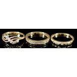 Two Gem Set Rings and One Other Ring, the two rings in 14ct gold mount, cushion and channel set with