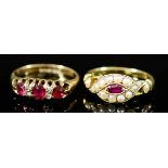 A Three Stone Ruby Ring, Victorian Manner, and a Ruby and Seed Pearl, Victorian, the three stone
