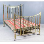 A 4ft 6ins Brass Rail Bedstead, the headboard with shaped cresting, the footboard with lyre