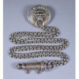 The Rifle Brigade - A Victorian Silver Hallmarked Officer's Belt Pouch Whistle, Silvery Metal Chains
