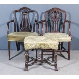 Two George III Mahogany Armchairs of "Hepplewhite" Design, with shaped backs, one with splat with