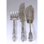 A Pair of Victorian Silver Fish Servers and a George IV Silver Fish Slice, the servers probably by