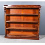 A Victorian Mahogany Tray Top Open Front Bookcase, fitted three adjustable shelves, flanked by plain