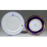 A Spode Copelands Bone China Dessert Plate, the centre with gilt regimental insignia for the King'