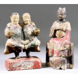 A Chinese Carved and Polychrome Wood Standing Figure of a Group of Twins, on rectangular base, 8.