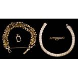 A Mixed Lot of 9ct Gold, comprising - a bracelet, the rectangular shaped and textured links set with