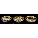 A Sapphire and Diamond Ring, Modern, and Two Other Rings, all in 18ct gold mounts, the sapphire