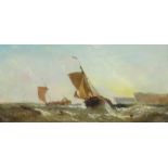William Callcott Knell (1830-1880) - Oil painting - "Evening Fishing Boats in the Channel" - Two