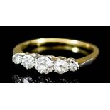 A Five Stone Diamond Ring, Modern, in 18ct gold mount, set with round brilliant cut diamonds of