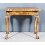 A Good Early 20th Century Figured Walnut Concertina Action Card Table of "George II" Design, the top