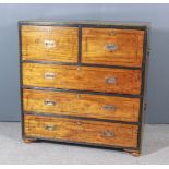 A Late 19th Century Anglo-Chinese Camphorwood and Brass Bound Military Chest in two sections, with