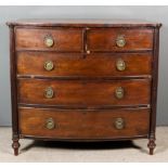 A Late George III Mahogany Bow Fronted Chest, with square edge to top, fitted two short and three