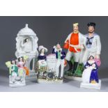 A Small Collection of Staffordshire Pottery Figures, 19th Century, including - Cossack soldier and