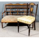 An Edwardian Rosewood Low Two-Seat Settee and an Edwardian Inlaid Mahogany Occasional Chair, the