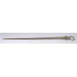 A George III Silver Meat Skewer, by Thomas Ellis, London 1788, with plain blade and cast shell and