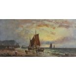 19th Century English School - Oil painting - Marine scene - "The Coast of Sussex Sunset Webb" -