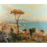 Late 19th/Early 20th Century School - Oil painting - View of the Bay of Naples with tree to