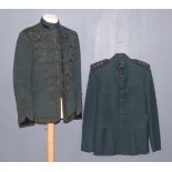 A Rifle Brigade Patrol or Undress Jacket, and a Rifle Brigade Captain's tunic, post-WWII, with